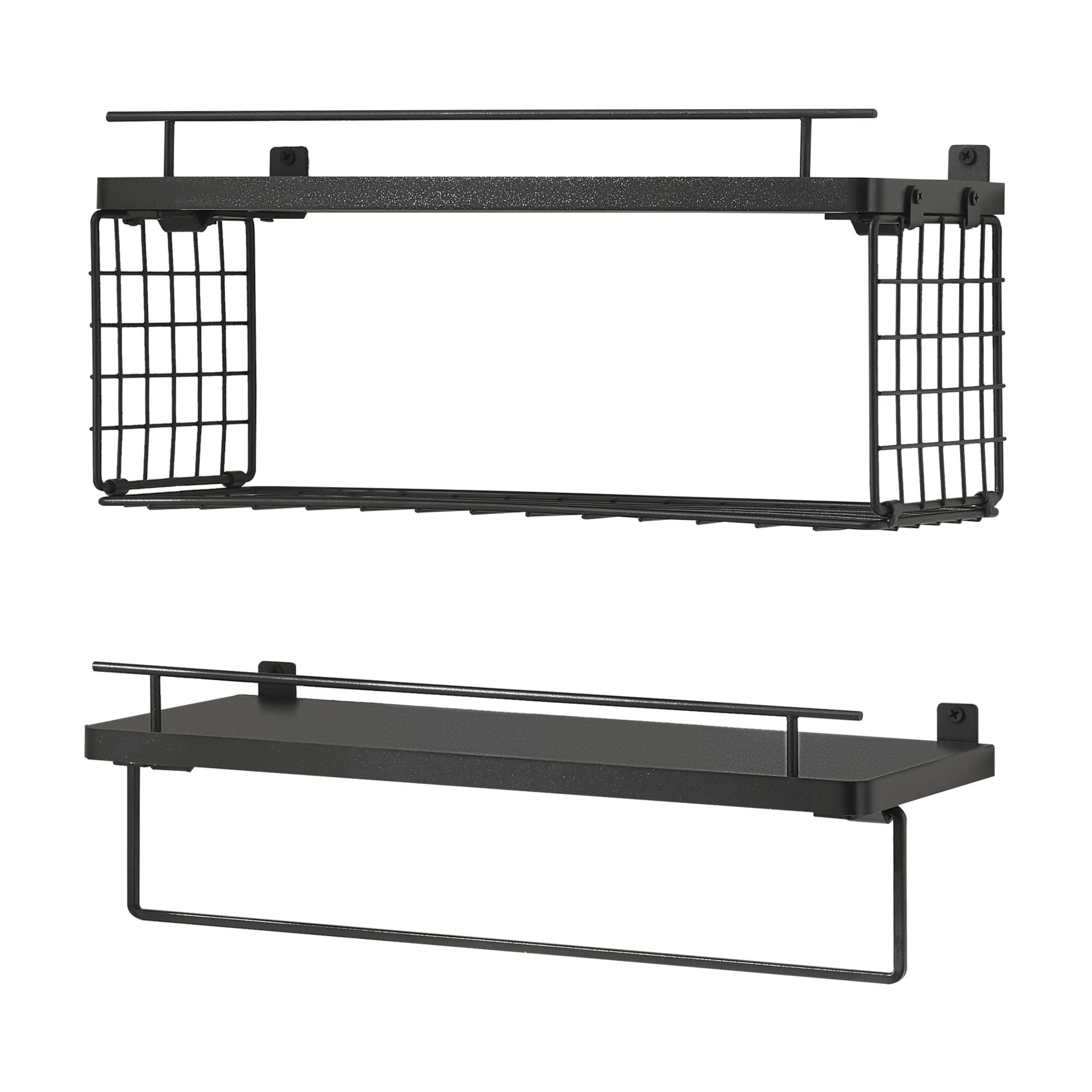 BADEZIMMERREGAL-SET 2 TLG. Vik - Schwarz, Holzwerkstoff/Metall (40/18/15cm) - [en.casa]