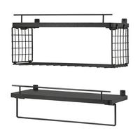 BADEZIMMERREGAL-SET 2 TLG. Vik - Schwarz, Holzwerkstoff/Metall (40/18/15cm) - [en.casa]