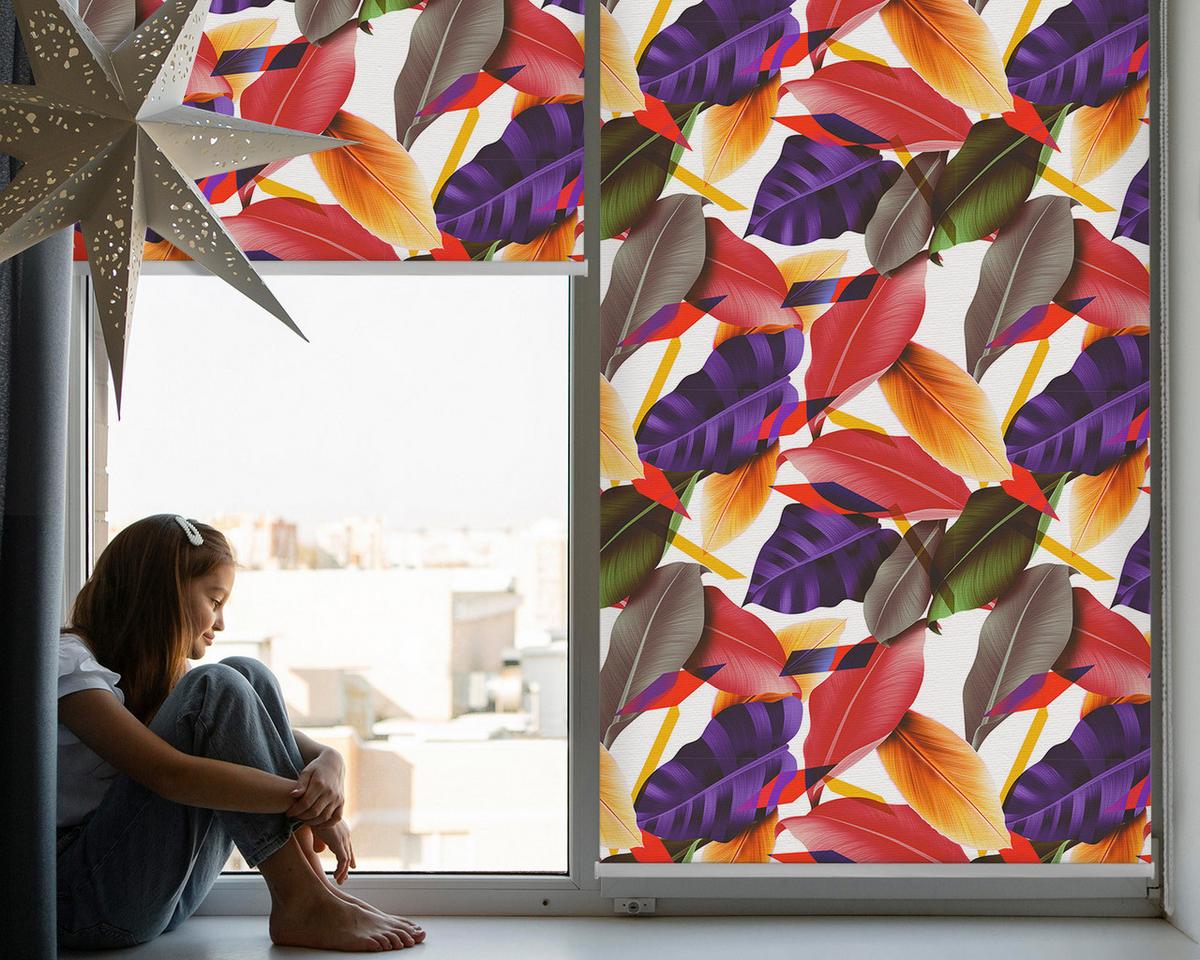 INNENROLLO - Fensterrollo - Rollo - 140x140 cm - Bunte Blätter - Rot, Kunststoff (140/140/0.5cm) - TULUP