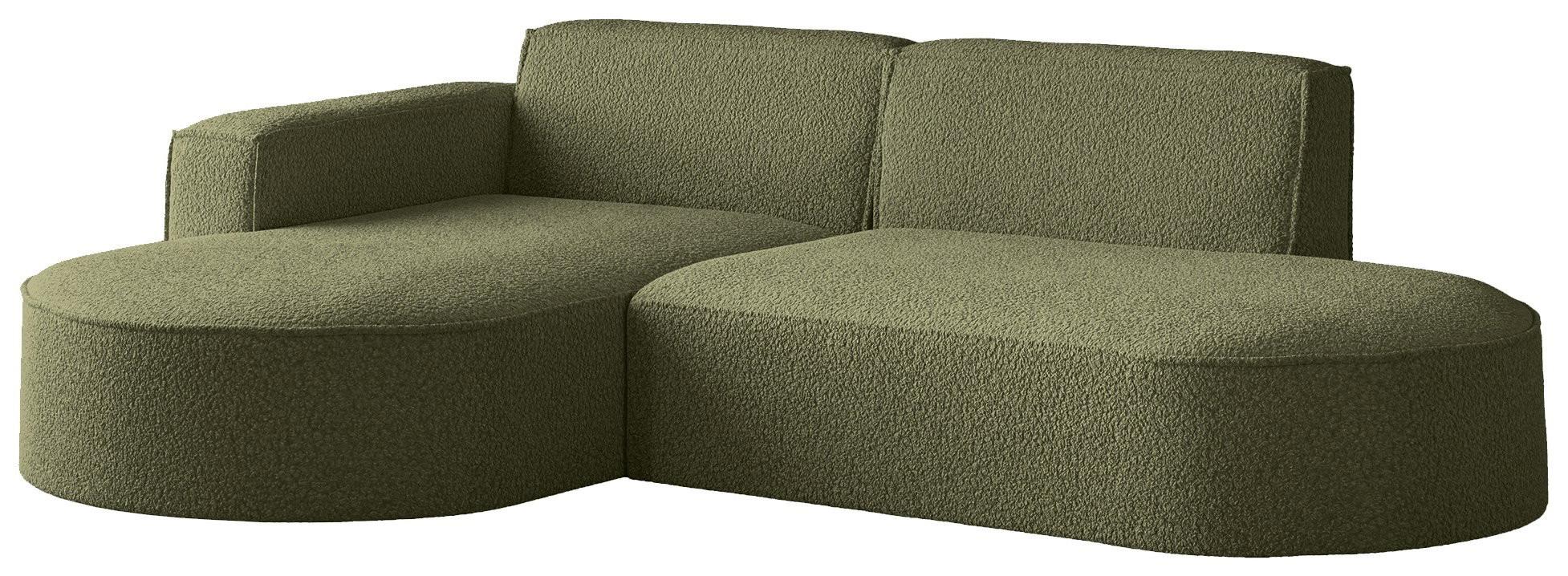 ECKSOFA Hana L-Form 3-Sitzer Ecke Links, Boucle, Grün 241/73/168 cm - Schwarz/Grün, Textil/Metall (241/168cm) - WFL GROUP