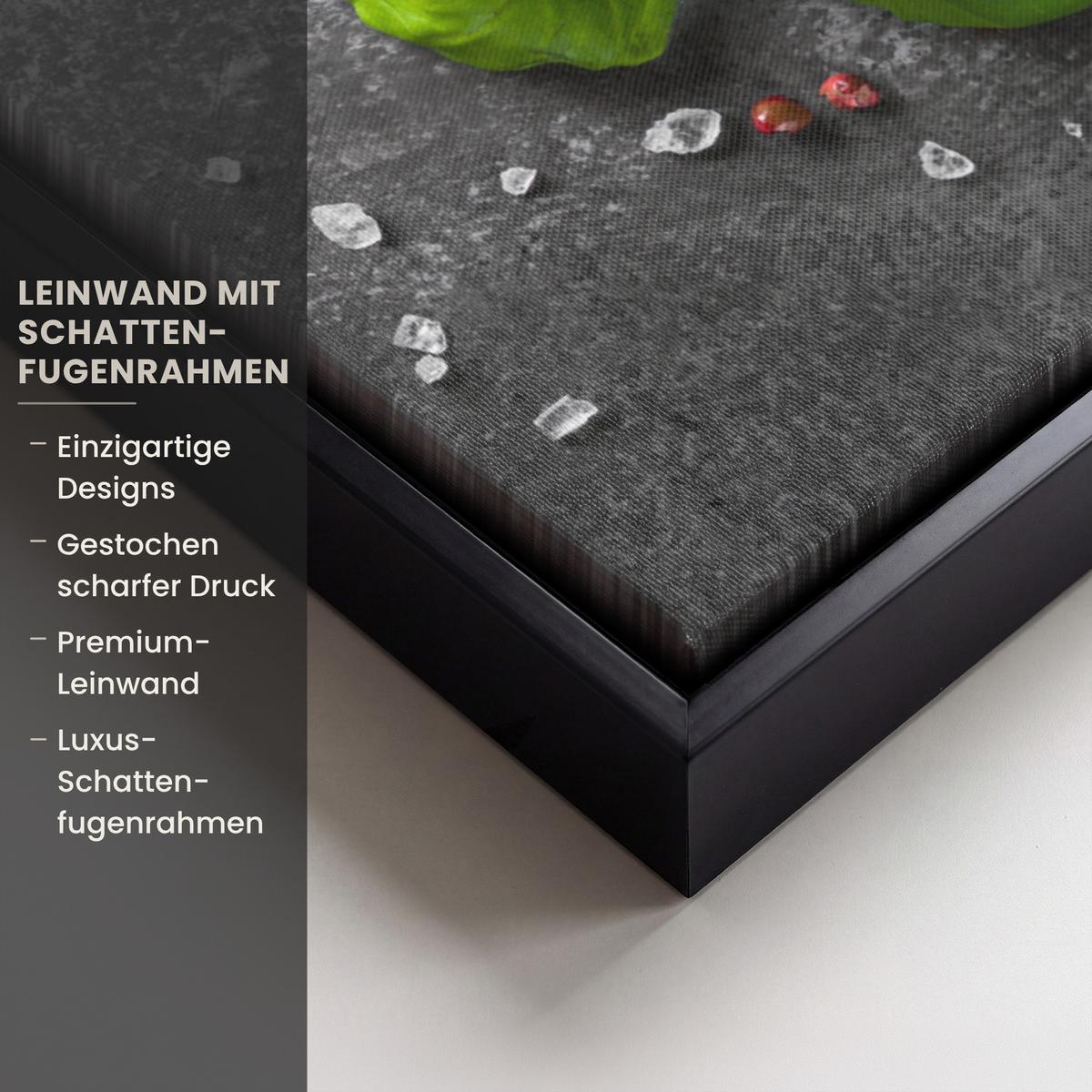 LEINWAND Bilder mit Rahmen - Pfeffer - Kräuter - Gewürze - Beton - 70x100 - Dunkelgrau, Textil (70/100cm) - MuchoWow