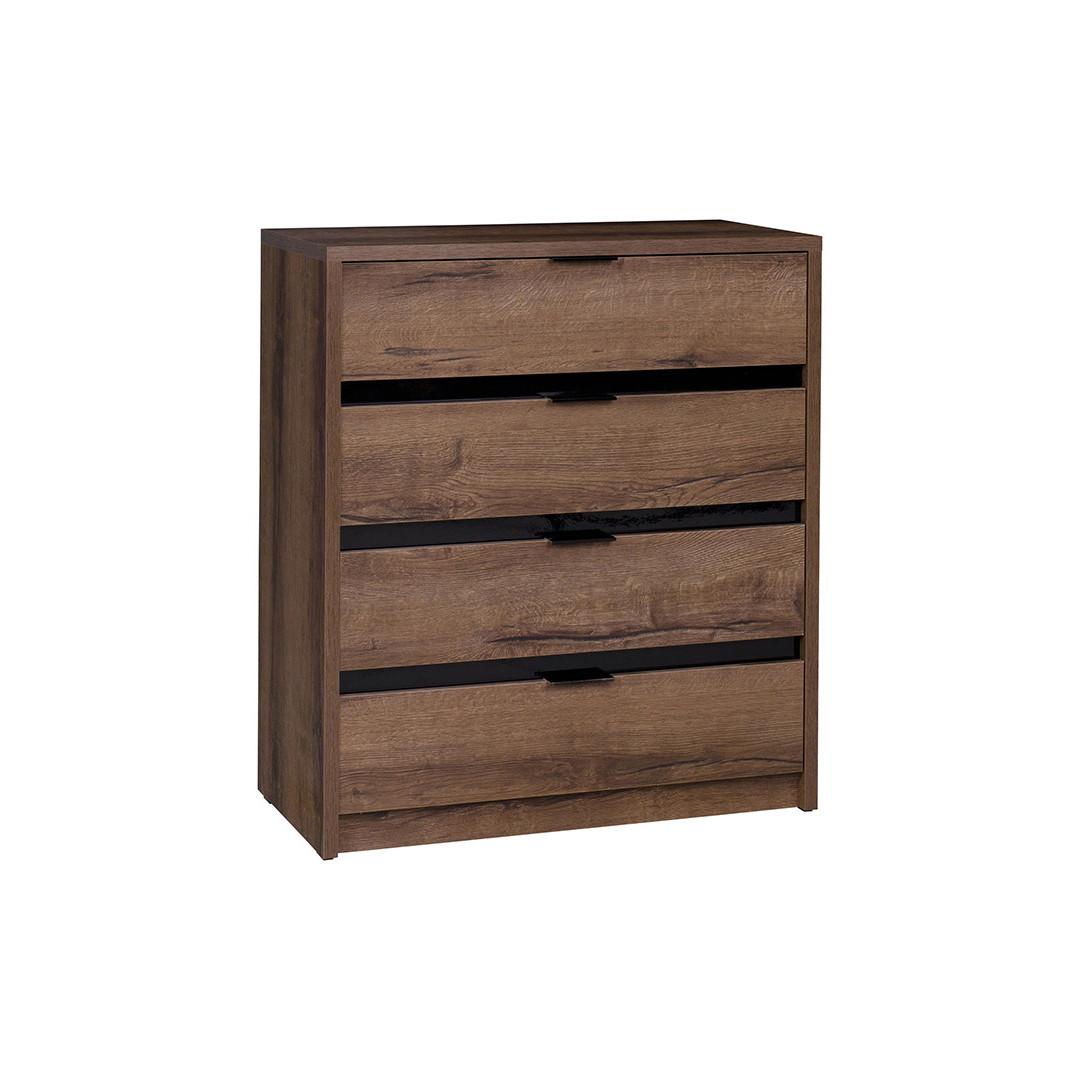 KOMMODE Devon mit 4 Schubladen, Eiche monastery - Eichefarben/Schwarz, Holzwerkstoff/Metall (80.5/90/40cm) - Beautysofa