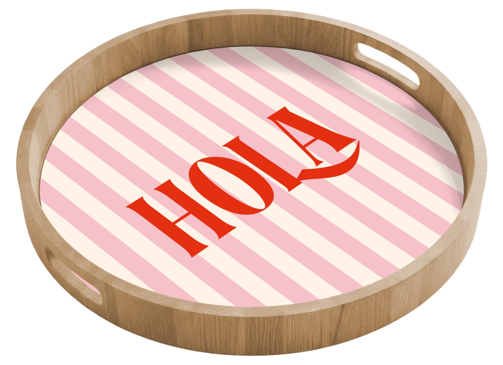TABLETT Hola - Zitat - Streifen - Pastell - Rosa - Rot - Weiß 50x50 cm - Rosa, Holz (50/5/5cm) - OnlyWow