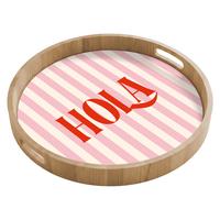 TABLETT Hola - Zitat - Streifen - Pastell - Rosa - Rot - Weiß 50x50 cm - Rosa, Holz (50/5/5cm) - OnlyWow