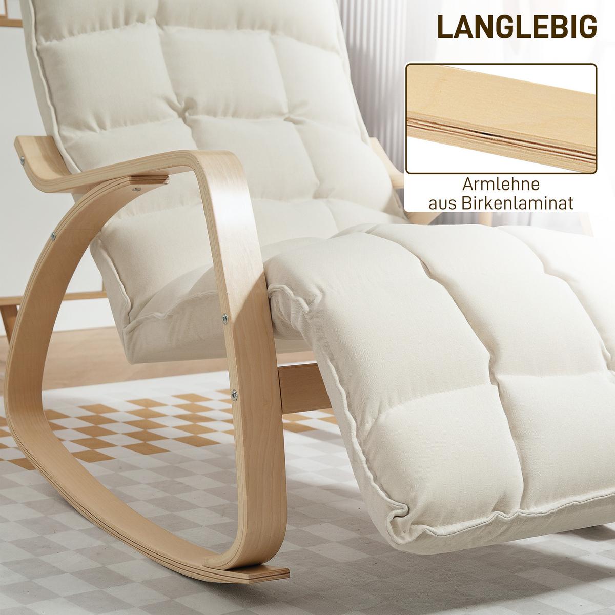 SCHAUKELSTUHL Schaukelsessel mit Rückenlehne, Fußstütze für Wohnzimmer Cremeweiß - Weiß, Kunststoff (67/92/106cm) - HOMCOM