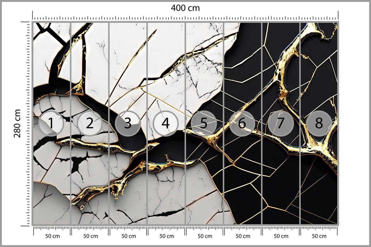 FOTOTAPETER für Badezimmer Abstrakter Marmor Goldene Verzierung 400x280 - Schwarz/Weiß, Papier (400/280cm) - Muralo