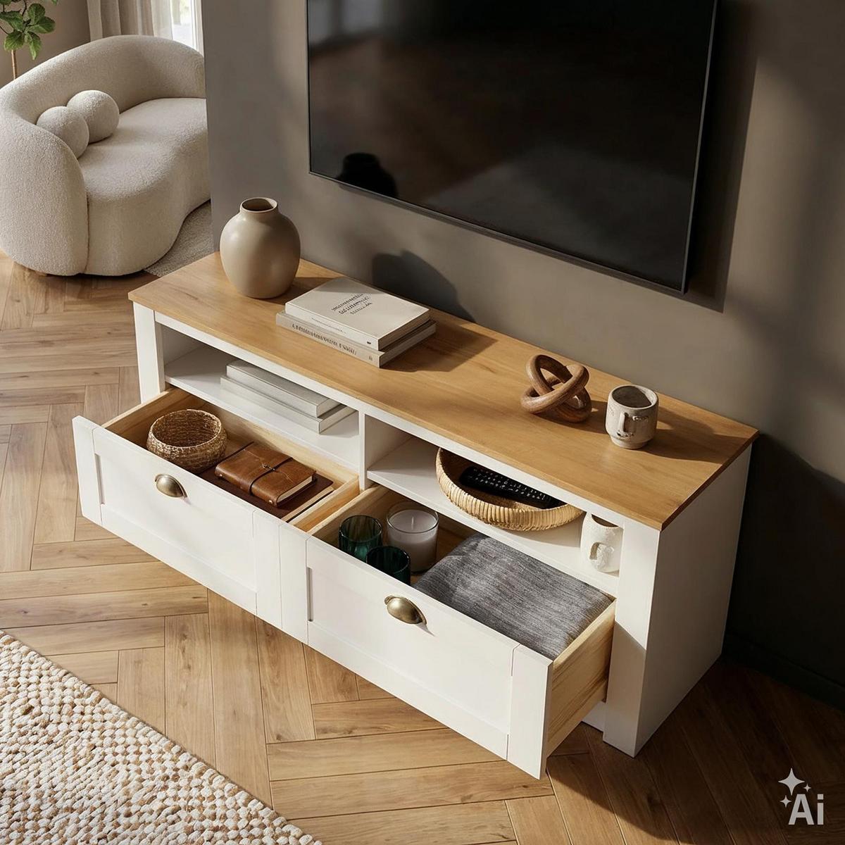 TV-LOWBOARD BOLTON weiß/braun - Weiß/Braun, Holz (110/50/40cm) - IDIMEX