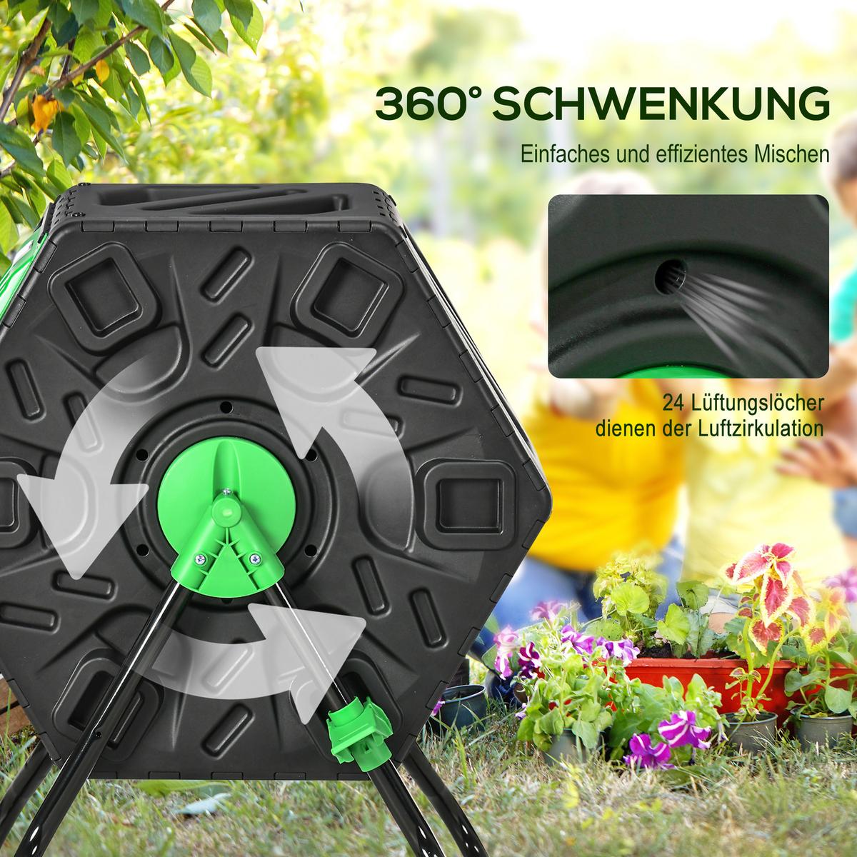 KOMPOSTER aus Kunststoff, 60 Liter - Schwarz, Metall (49/77/60cm) - Outsunny