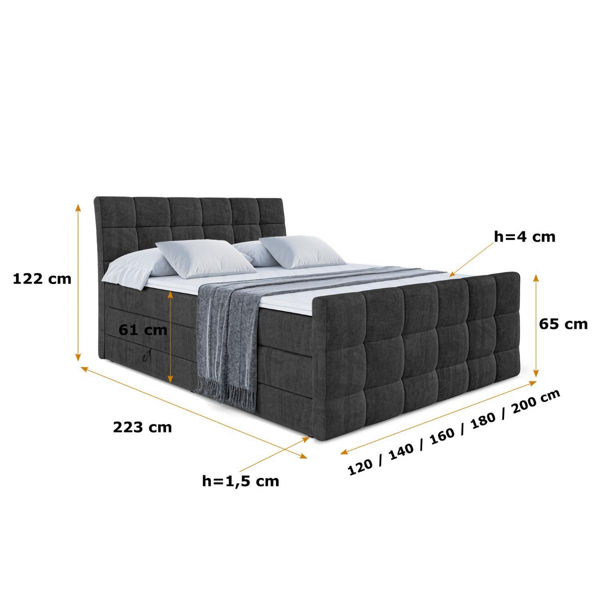BOXSPRINGBETT APO-Z KING - 140 x 200 - H3/H4 - Schwarz - Schwarz, Holzwerkstoff (140/200cm) - ALTDECOR