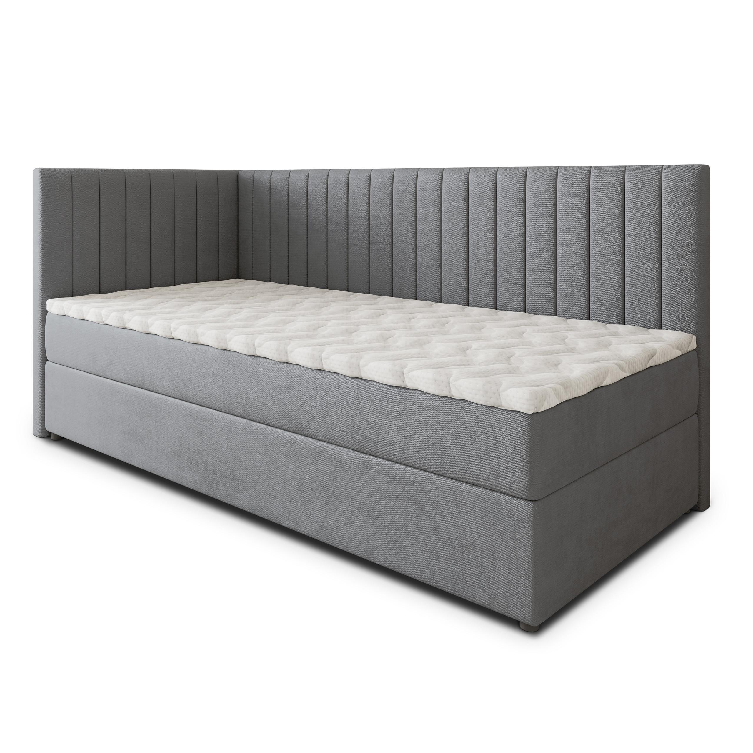 BOXBETT ARIS 80x200 cm mit Matratze und Topper, H2+H3 - Grau - Grau, Holz (80/200cm) - MASSENO