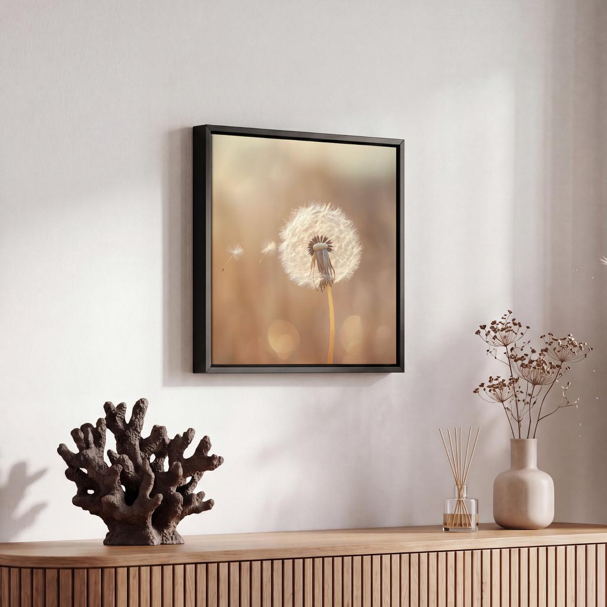LEINWAND Bilder mit Rahmen - Löwenzahn - Beige - Natur - Blume - 20x20 - Hellbraun, Textil (20/20cm) - MuchoWow