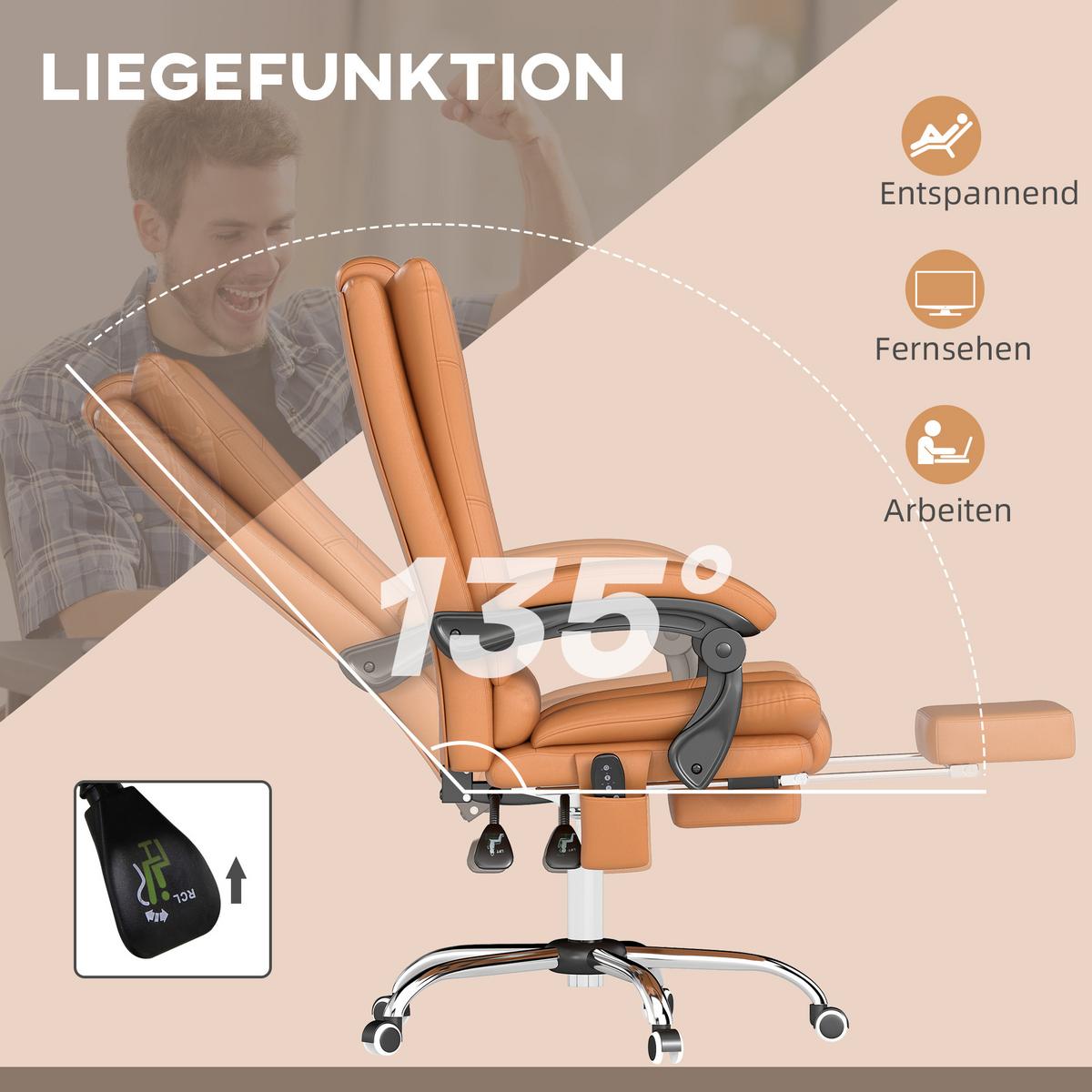 BÜROSTUHL mit Massagefunktion Ergonomischer Chefsessel mit Heizfunktion - Braun, Kunststoff (70/118/64cm) - Vinsetto