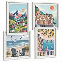 BILDER SET 4er Set - 50x50 cm & 40x60 cm Weißer Rahmen - Farbenfrohe Berge und Küstenstädte - Weiß, Kunststoff (50/50cm) - TULUP