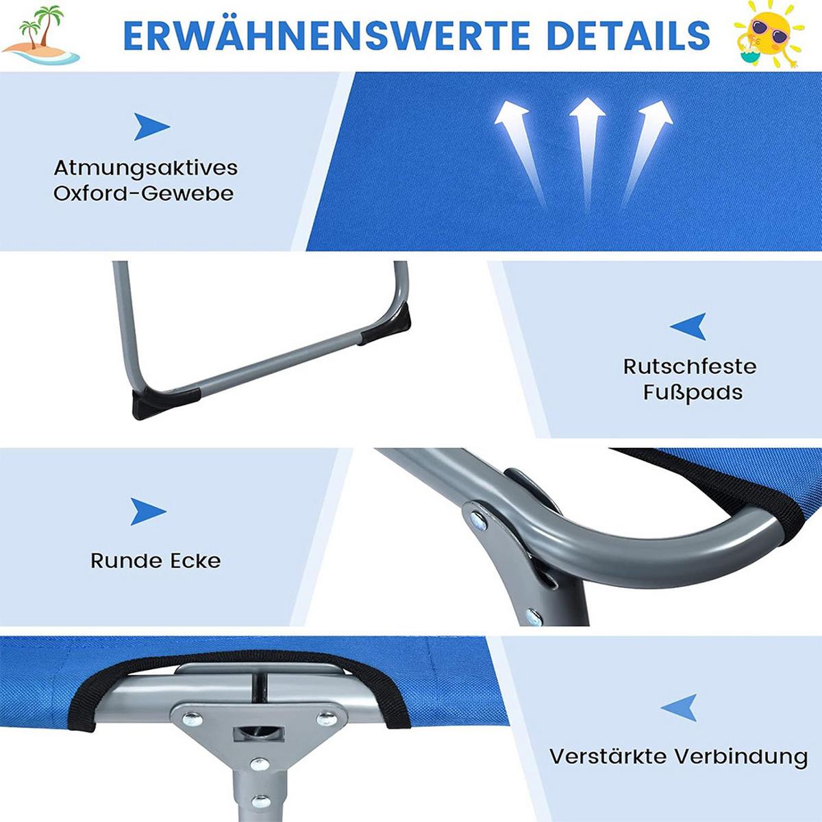 SONNENLIEGE 86cm Blau - Blau, Metall (194/86/60cm) - COSTWAY