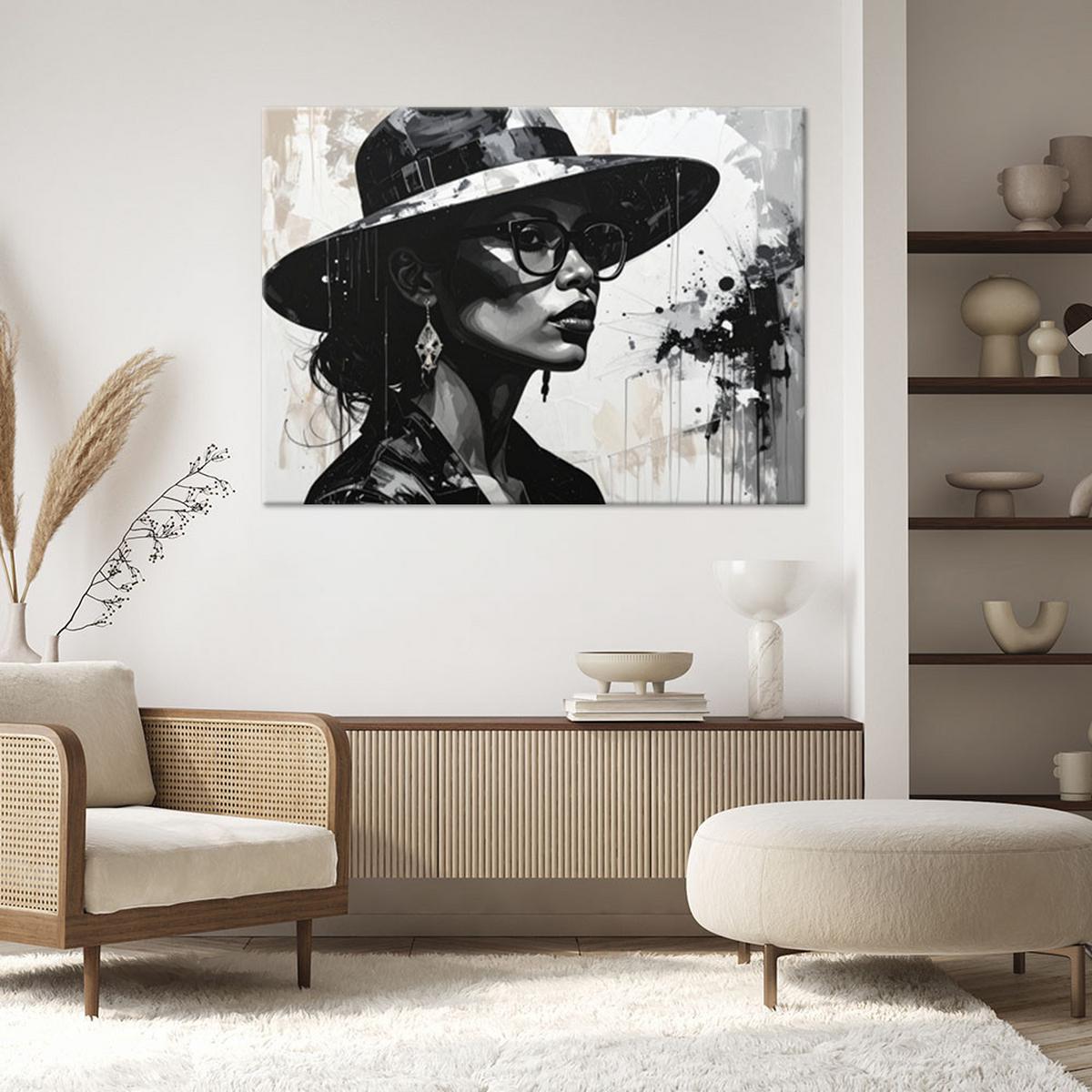 LEINWANDBILD, Elegante Frau mit einem modischen Hut - Schwarz, Textil (100/70cm) - Feeby