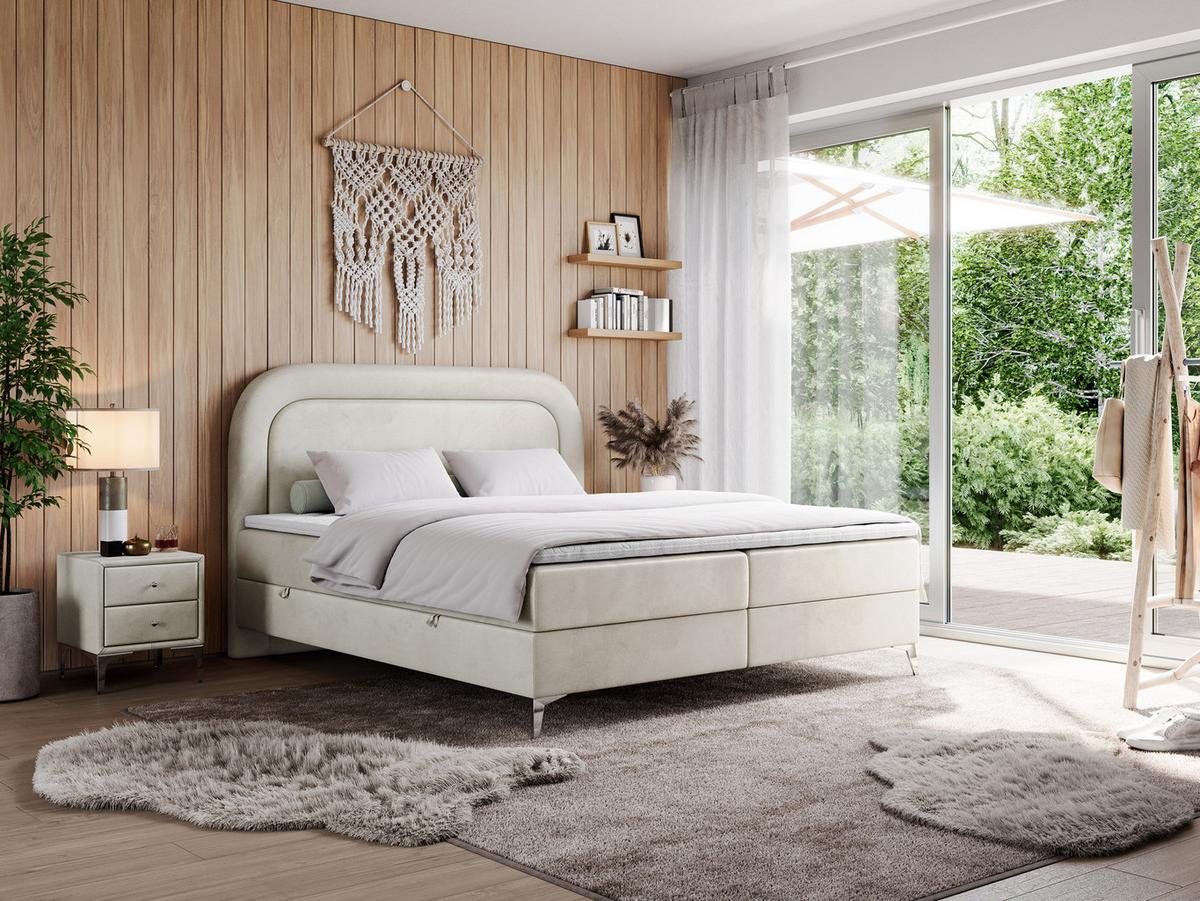 BOXBETT EIRA 180/200 Beige Velvet - H4 - Beige/Silberfarben, Holz/Textil (180/200cm) - MKS