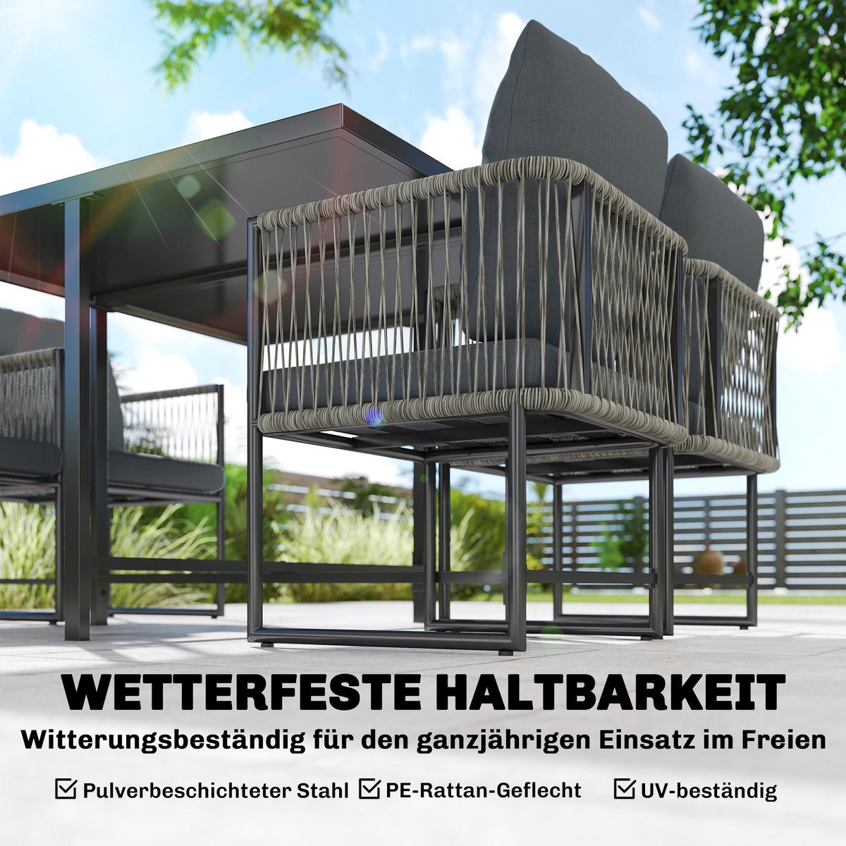 OUTDOOR-ESSGRUPPE 5er Set Stahl Kunststoff Grau - Dunkelgrau/Grau, Textil/Metall - Outsunny