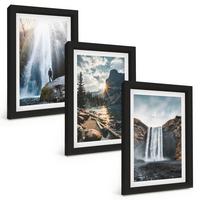 BILDER SET 3er Set - 20x30 cm Schwarzer Rahmen - Wasserfälle, Berge, Landschaften, Natur - Schwarz, Kunststoff (20/30cm) - TULUP