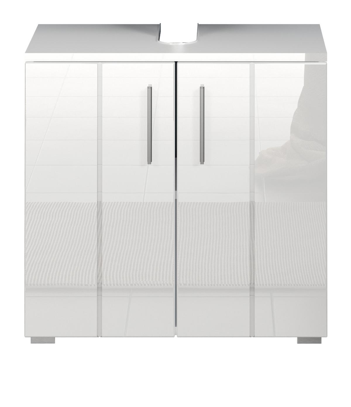 WASCHBECKENUNTERSCHRANK weiß Hochglanz, Badschrank 60 x 58 cm - Weiß Hochglanz/Silberfarben, Holzwerkstoff/Kunststoff (60/58/34cm) - Top.Furn