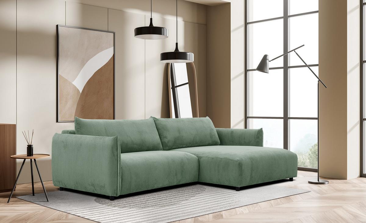 ECKSOFA TAUER 5-Sitzer, mintgrün - Schwarz/Mintgrün, Holzwerkstoff/Kunststoff (292/174cm) - Wozimo