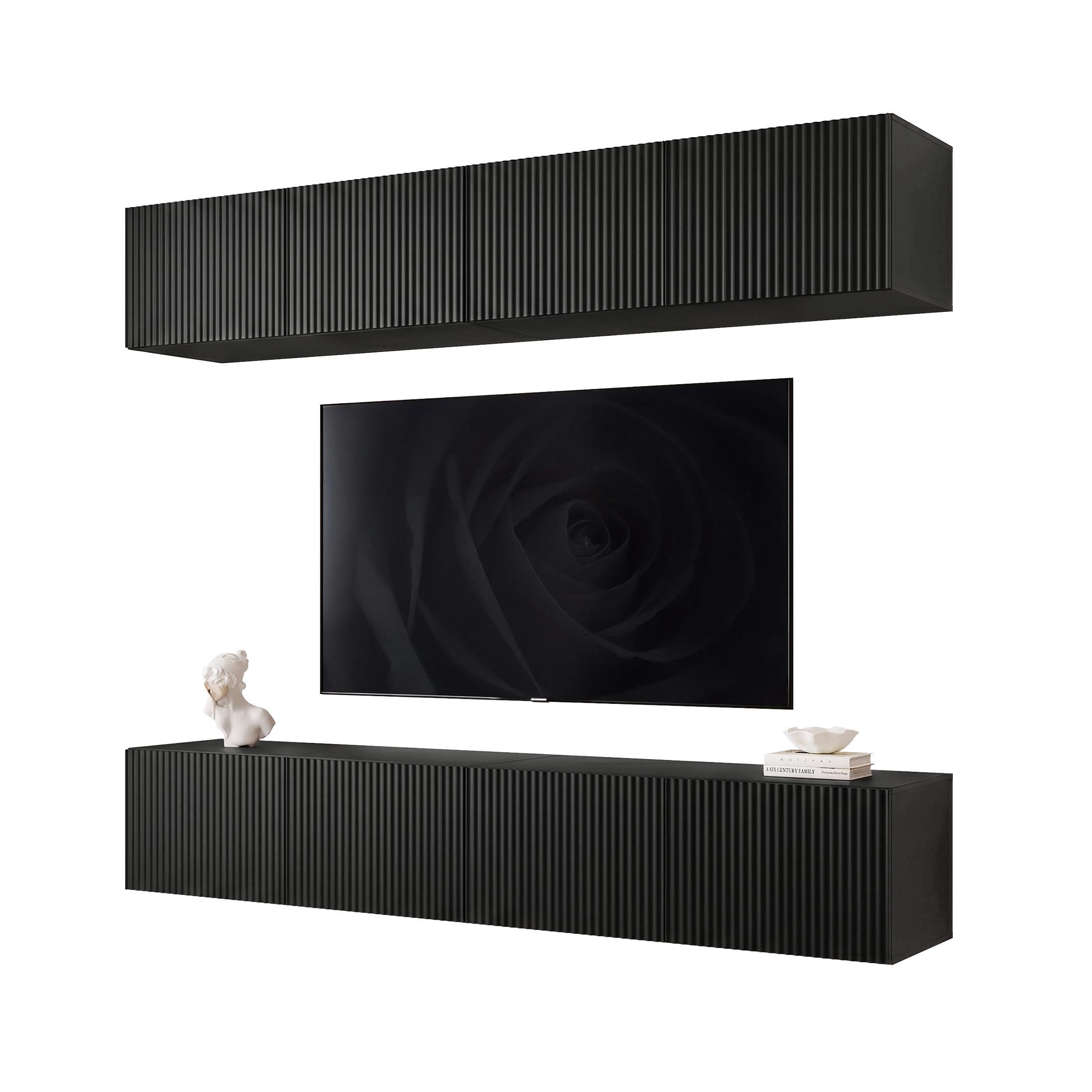 WOHNWAND ANGEL II Schwarz hängend mit LED-Beleuchtung 200 cm - Schwarz, Holzwerkstoff (200/36/40cm) - Idohome