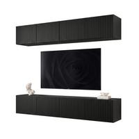 WOHNWAND ANGEL II Schwarz hängend mit LED-Beleuchtung 200 cm - Schwarz, Holzwerkstoff (200/36/40cm) - Idohome