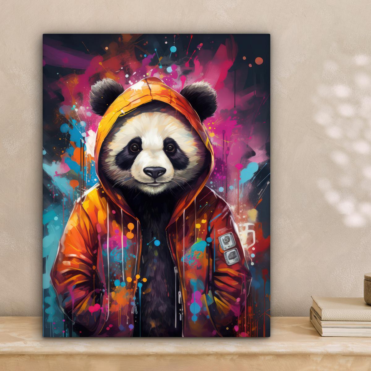 LEINWANDBILD Panda - Jacke - Graffiti - Orange Room Decor 30x40 cm - Orange, Textil (30/40cm) - MuchoWow