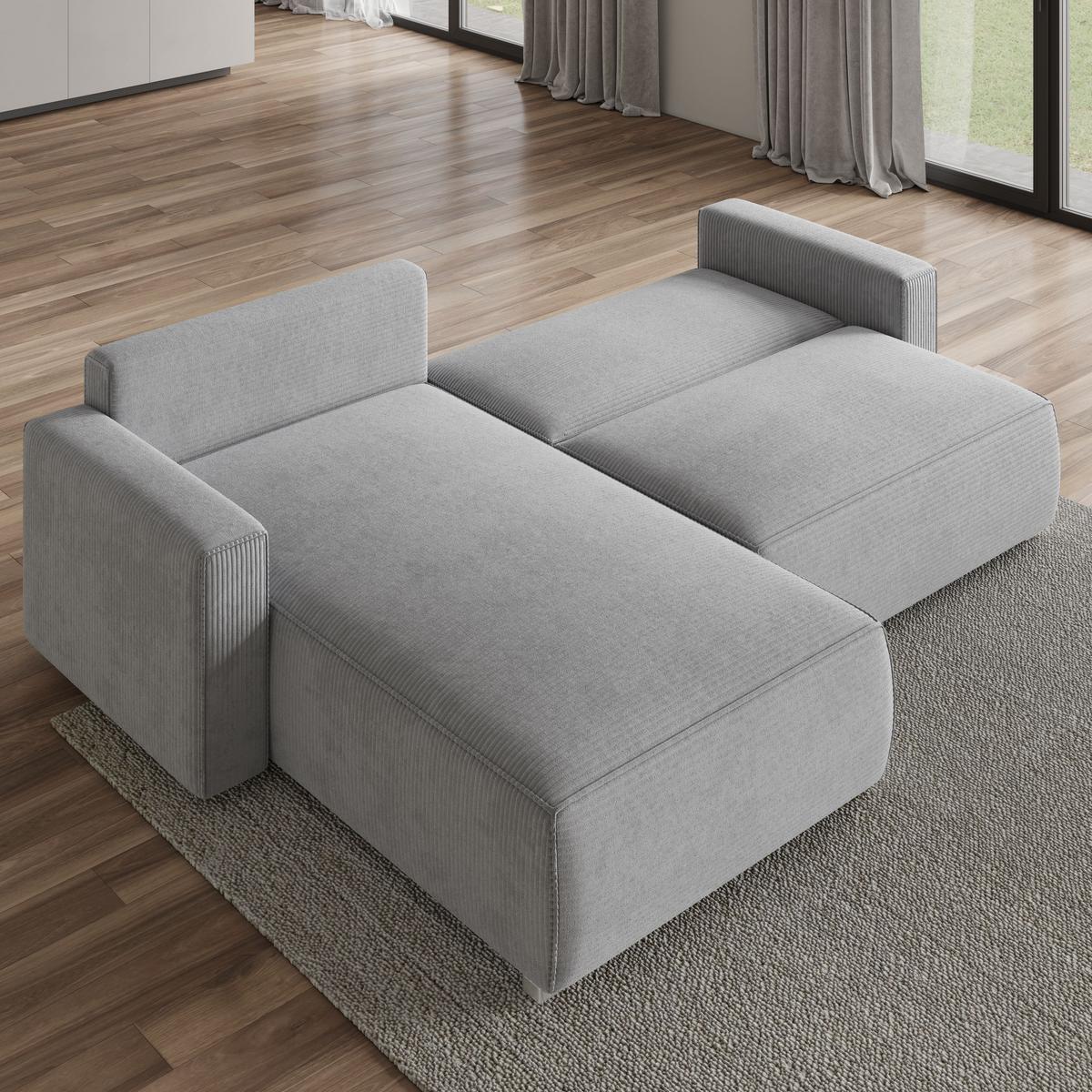 ECKSOFA FORIL P Graphitfarben Kordstoff mit Schlaffunktion - Graphitfarben/Grau, Holz/Kunststoff (265/178cm) - MASSENO