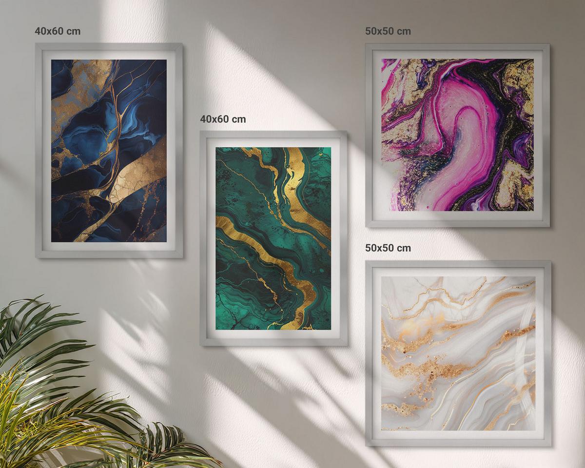 BILDER SET 4er Set - 50x50 cm & 40x60 cm Silberner Rahmen - Abstrakter Marmor mit Farben - Silberfarben, Kunststoff (50/50cm) - TULUP