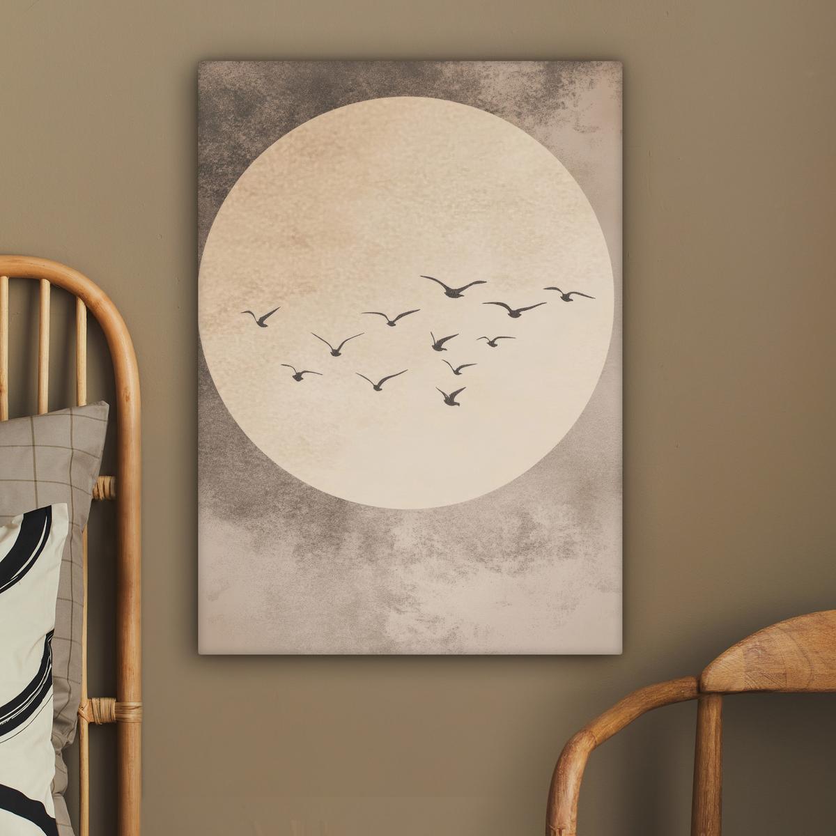 LEINWANDBILD Vogel - Beige - Japanisch Wandbild Wohnzimmer 60x80 cm - Taupe, Textil (60/80cm) - MuchoWow