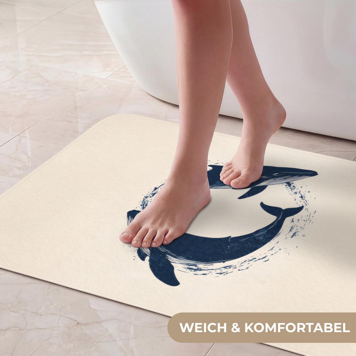 BADEMATTE Wale - Spritzer - Kreis - Dunkelblau 80x50 cm - Dunkelblau, Textil (80/50cm) - OnlyWow