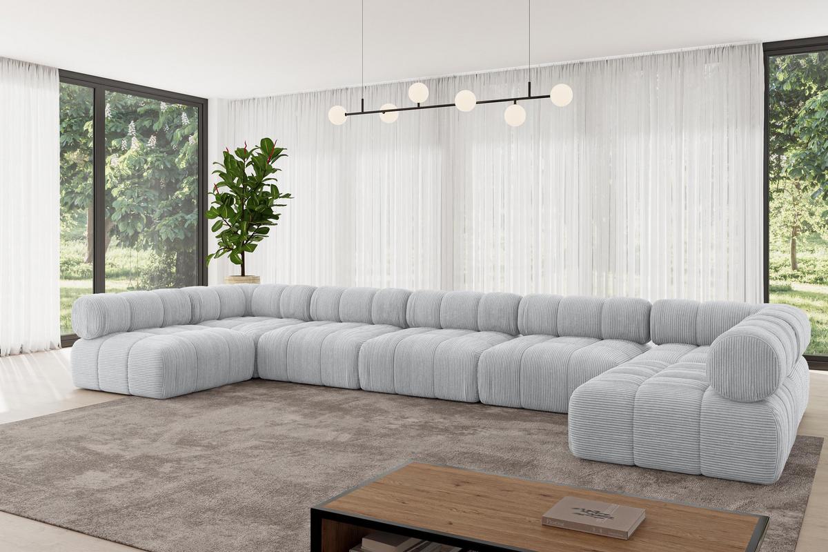 WOHNLANDSCHAFT modulares Sofa Garvo-U3 - 475x190x70 cm Grau Cord - Hellgrau/Grau, Holzwerkstoff/Textil (475/70/190cm) - ALTDECOR