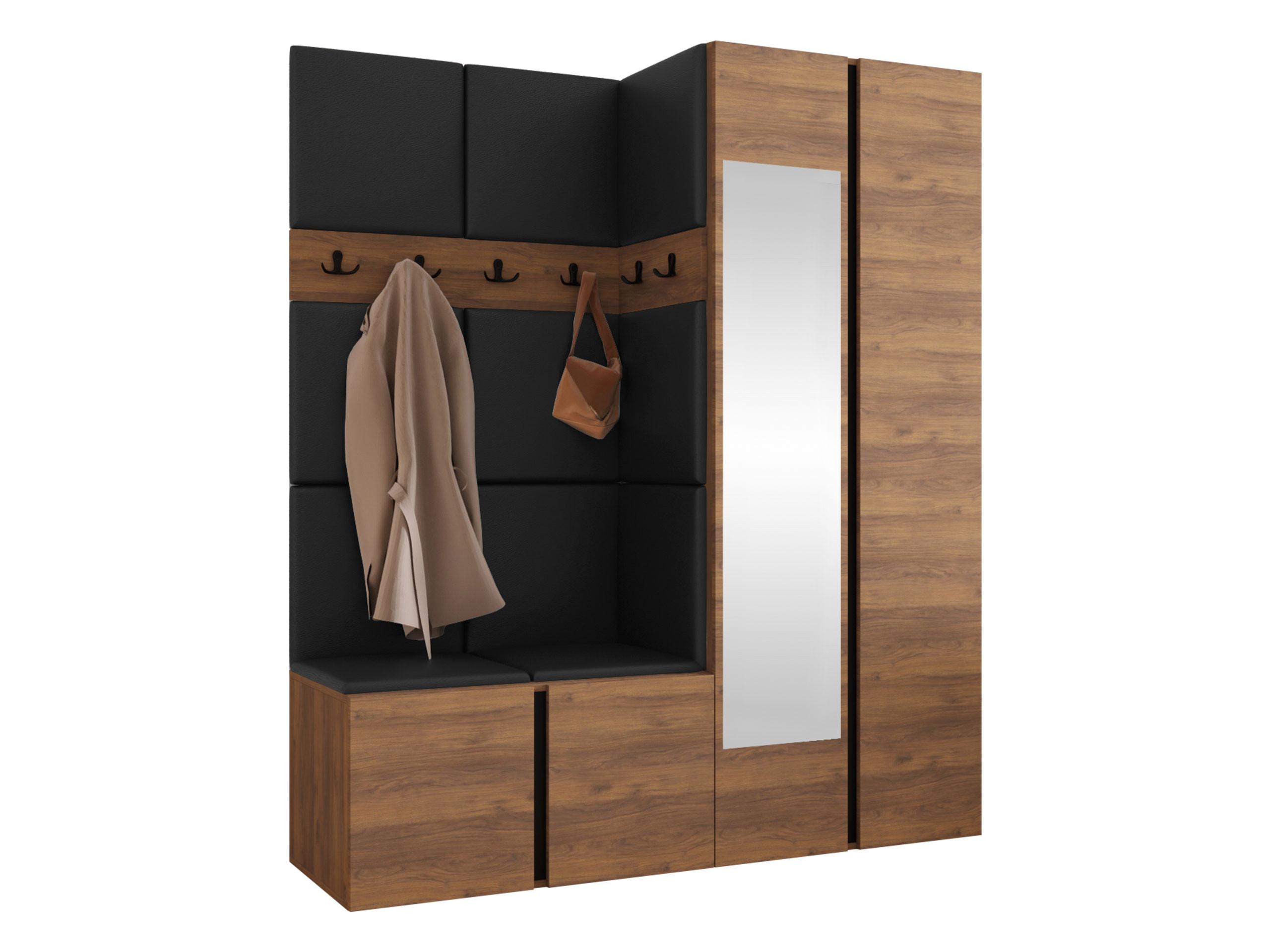 GARDEROBEN-SET Orion XII - Nussbaumfarben/Schwarz, Holzwerkstoff/Kunststoff (158/186/46cm) - MIRJAN24