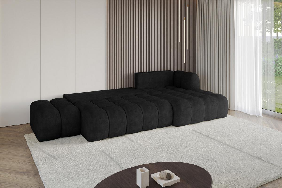 ECKSOFA mit Schlaffunktion Ottomane RECHTS OLEA-L2 321x164x75 Schwarz Velours - Schwarz, Holzwerkstoff/Kunststoff (164/321cm) - ALTDECOR
