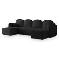 WOHNLANDSCHAFT NUBERO Schwarz Boucle-Stoff mit Schlaffunktion - Schwarz, Holz (285/85/143cm) - MASSENO