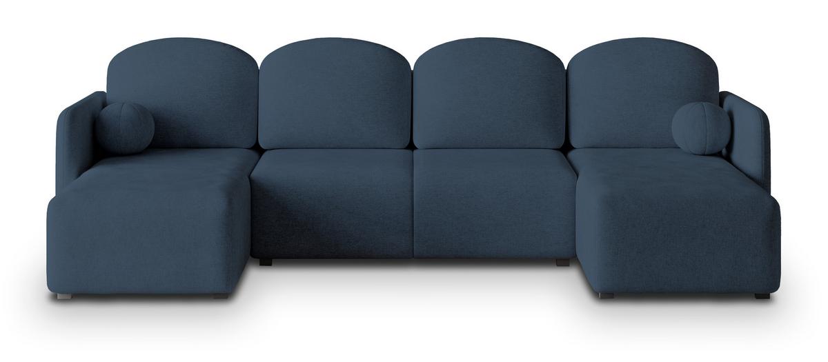 WOHNLANDSCHAFT NUBERO Blau Geflochtener Stoff mit Schlaffunktion - Blau, Holz (285/85/143cm) - MASSENO