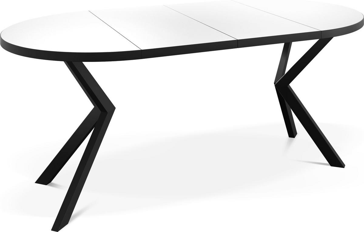 ESSTISCH Vincento runder ausziehbar, Weiß 100-180/100/76 cm - Schwarz/Weiß, Holzwerkstoff/Metall (100/180/76cm) - WFL GROUP