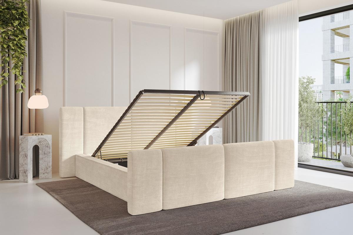 POLSTERBETT mit Bettkasten, Fußteil und Lattenrost, Bett mit Matratze H3/H4 - RIVO-Z 180x200 Beige - Creme, Holzwerkstoff/Textil (180/200cm) - ALTDECOR