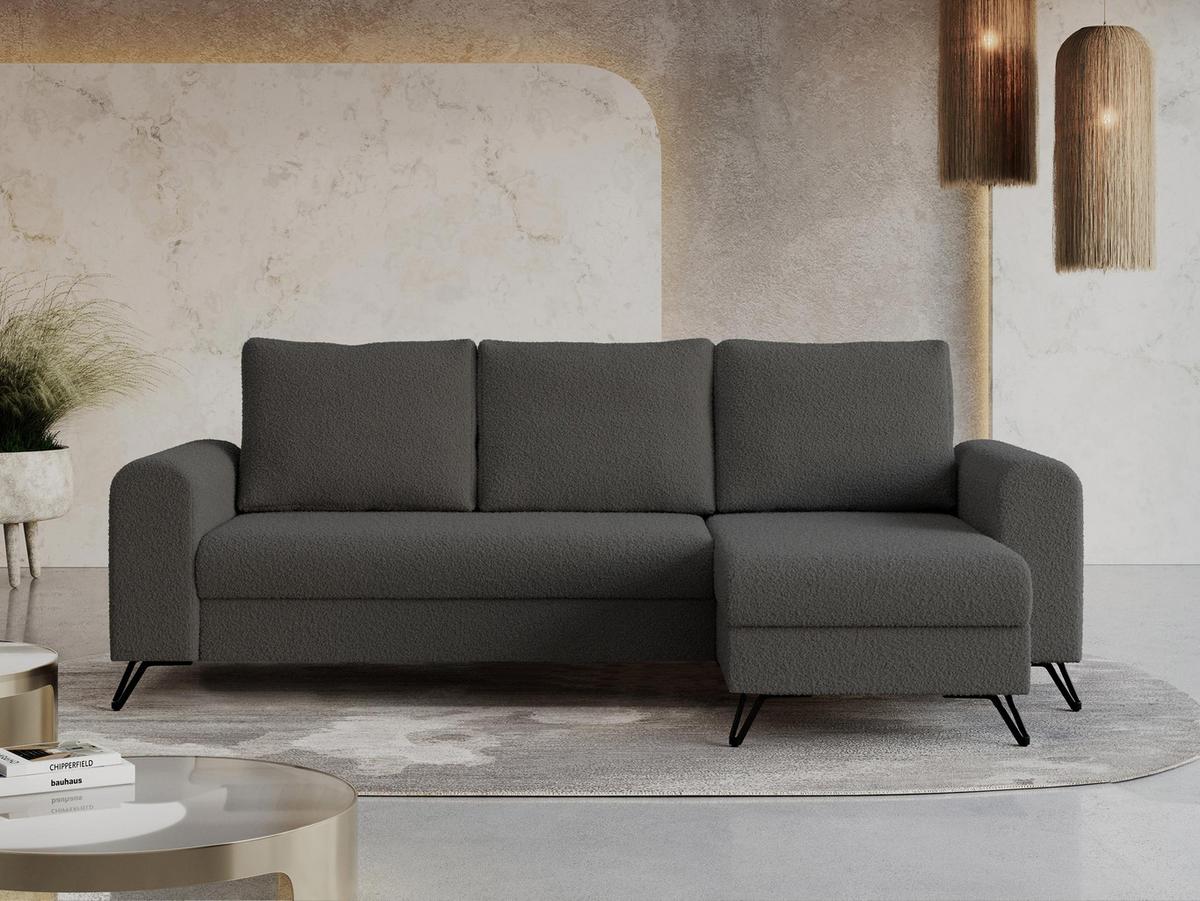 ECKSOFA Hugo Boucle Dunkelgrau - Dunkelgrau/Schwarz, Textil/Metall (242/140cm) - MKS