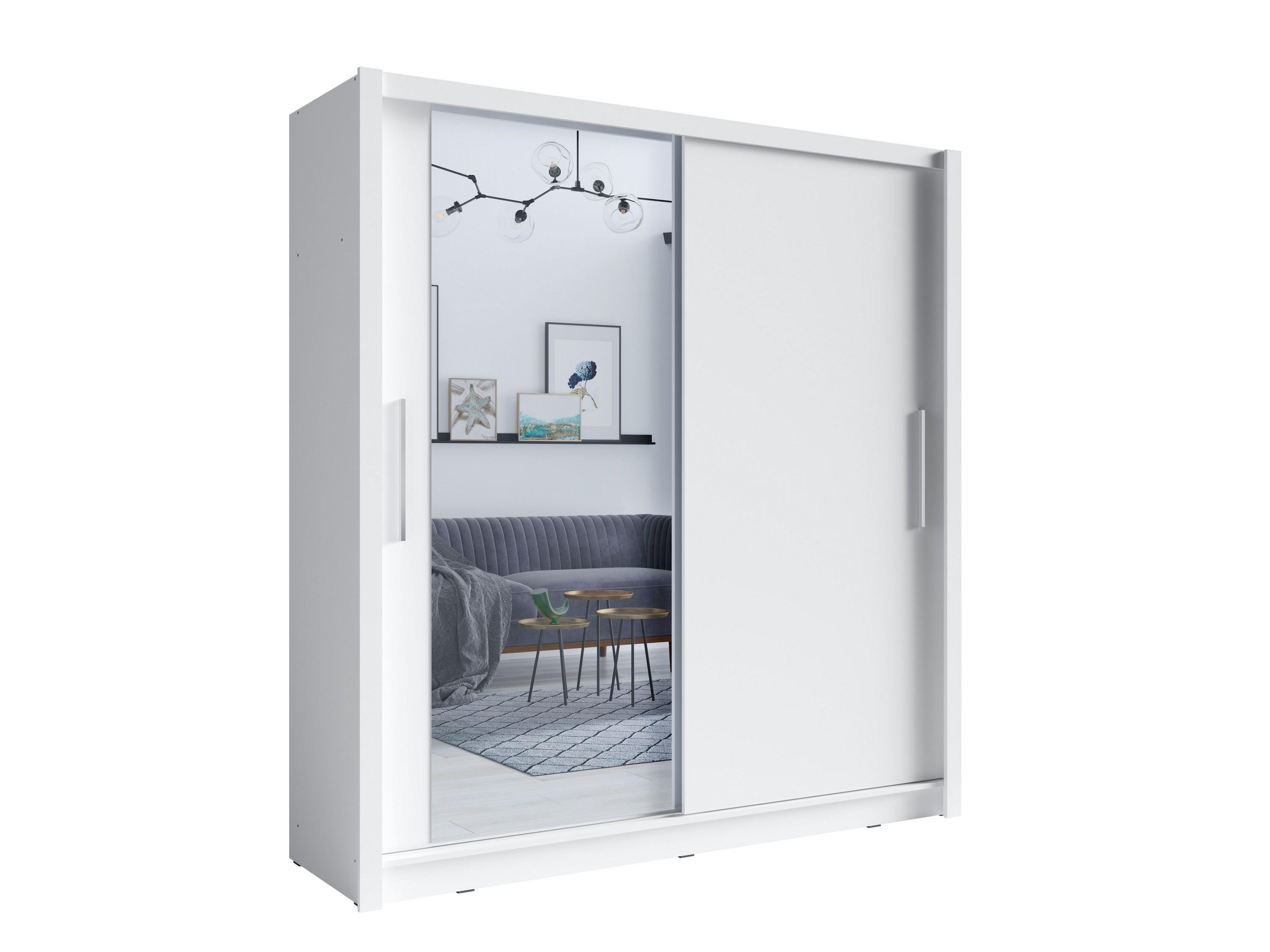 SCHWEBETÜRENSCHRANK FRISKA 154,4/214,4/62cm 2-türig mit Spiegel Weiß - Weiß, Holzwerkstoff (154.4/214.4/62cm) - MASSENO