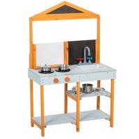 OUTDOOR-KINDER-MATSCHKÜCHE Tannenholz Edelstahl Hellblau - Hellblau, Holz (33.5/69cm) - AIYAPLAY