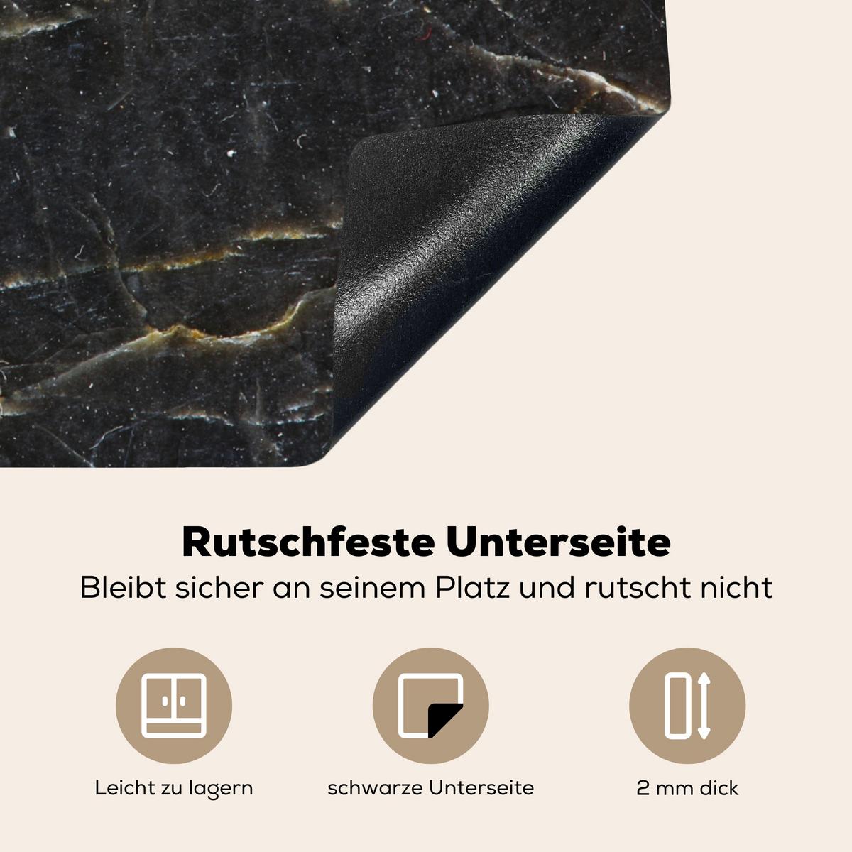 HERDABDECKPLATTE Marmor - Schwarz - Gold - Grau - Marmorstruktur Induktionsmatte 77x59 cm - Goldfarben, Kunststoff (77/59/0.2cm) - MuchoWow