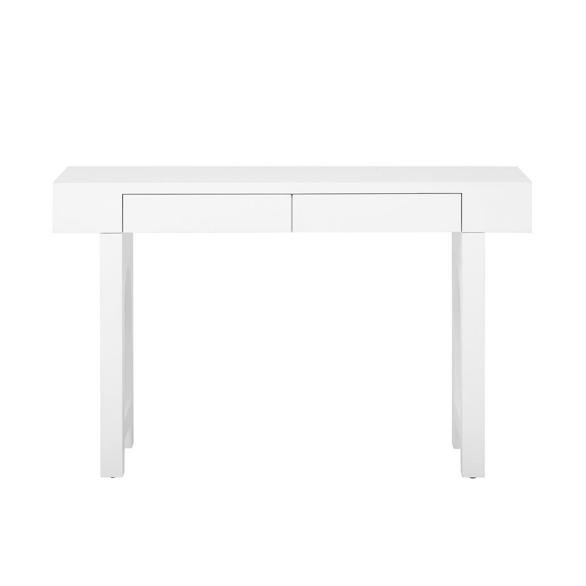 KONSOLENTISCH mit gitterdesign, 2 schubladen & integrierter steckdose - Weiß, Holzwerkstoff (35.5/120/76.5cm) - Urban Meuble