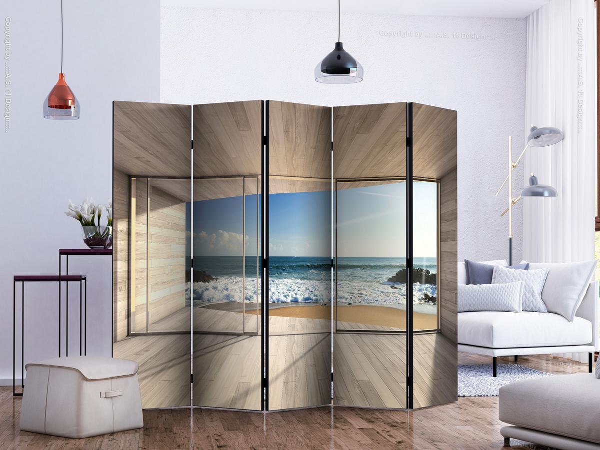 PARAVENT Einseitig Bedruckter 5-tlg 225x172 cm 3D-Ansicht Auf Das Meer - Multicolor, Holz/Textil (225/172/3cm) - Muralo