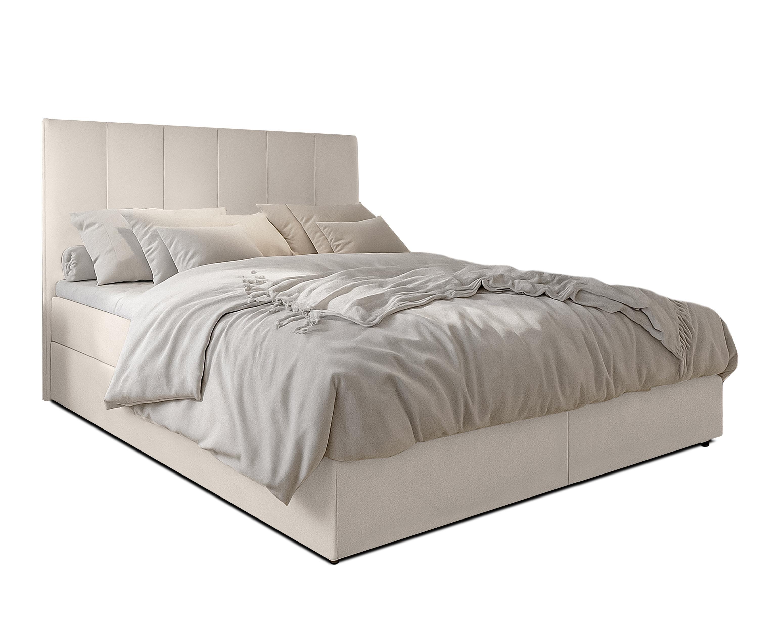BOXBETT MEREA 160x200 cm mit Bettkasten und Matratze - Beige + TOPPER - Beige/Schwarz, Holz/Holzwerkstoff (160/200cm) - AX Living