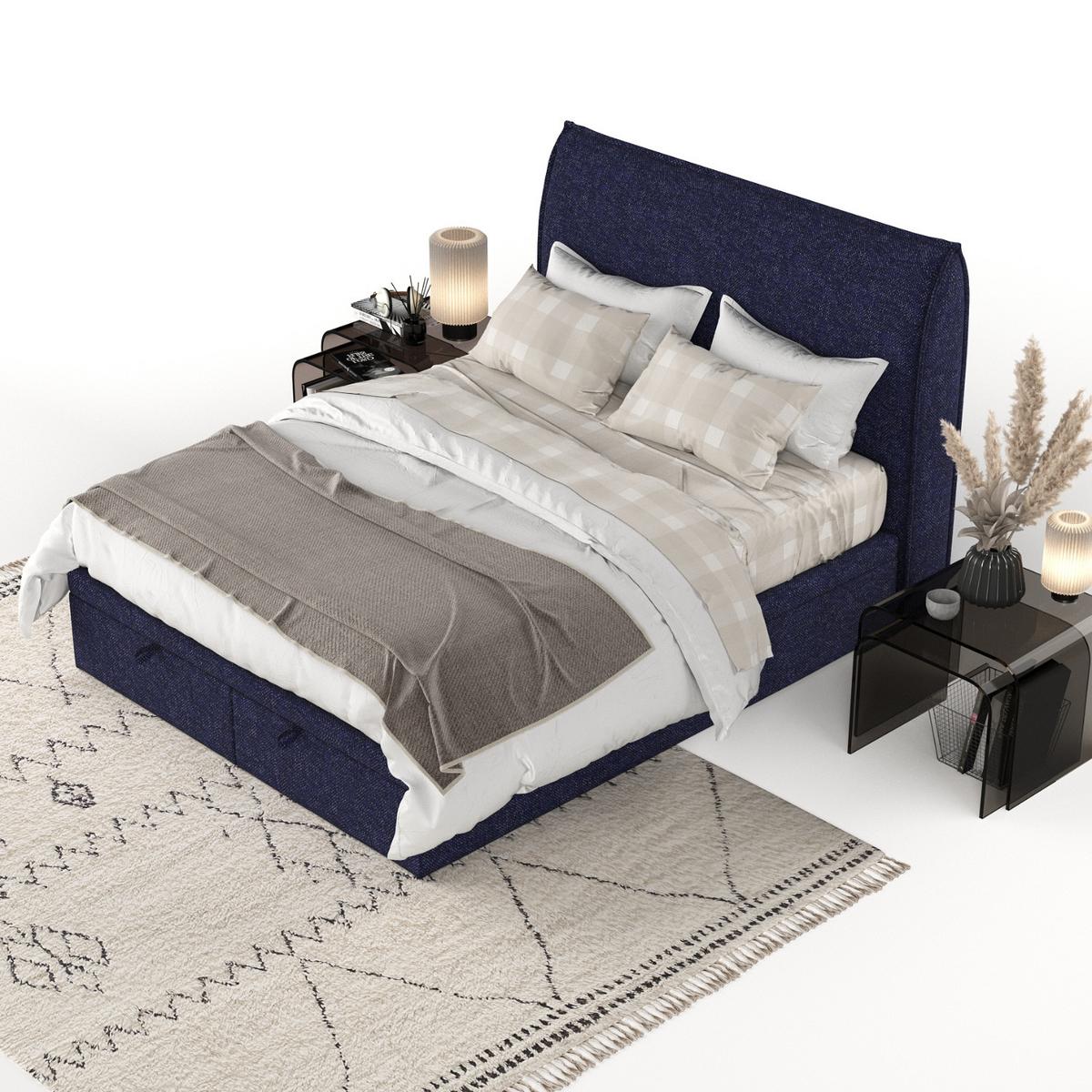 POLSTERBETT Tuvalu mit Stauraum 180/200 cm Marineblau im Alta Stoff - Schwarz/Dunkelblau, Holz/Holzwerkstoff (180/200cm) - AltaBeds
