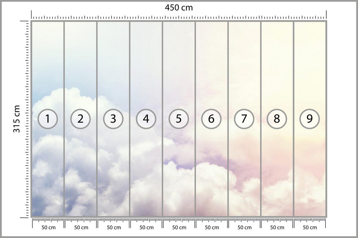FOTOTAPETE für Schlafzimmer Blau Rosa Himmel Wolken 450x315 - Blau/Beige, Papier (450/315cm) - Muralo