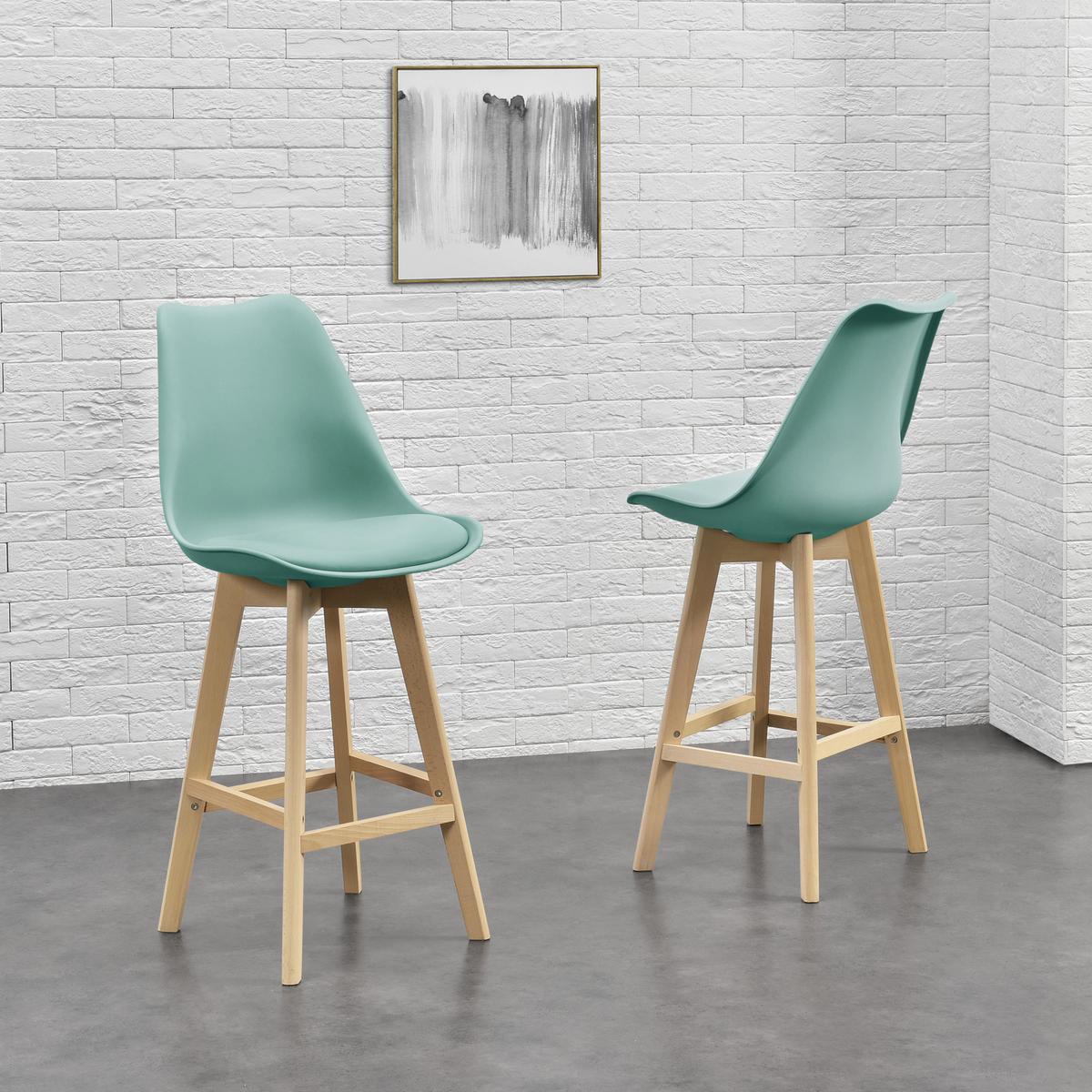 BARSTUHL Lublin 4er-Set - Blau, Leder (48/105/58cm) - [en.casa]