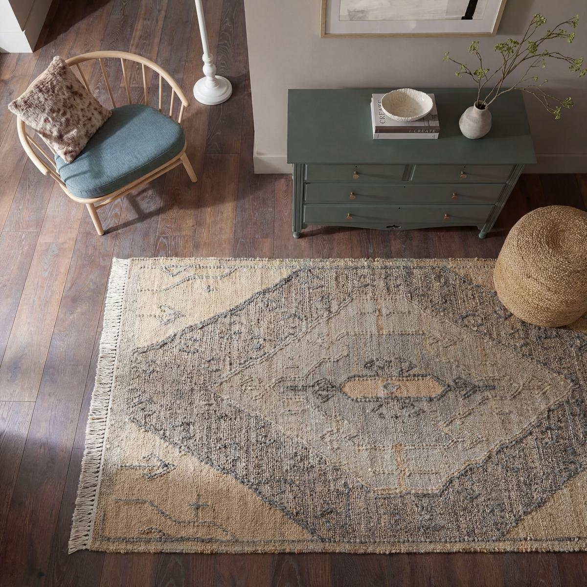 NATURTEPPICH handgewebt BERMEO, im Vintage-Stil, Natur, 140 x 200 cm - Beige, Textil (200/140cm) - KADIMA DESIGN