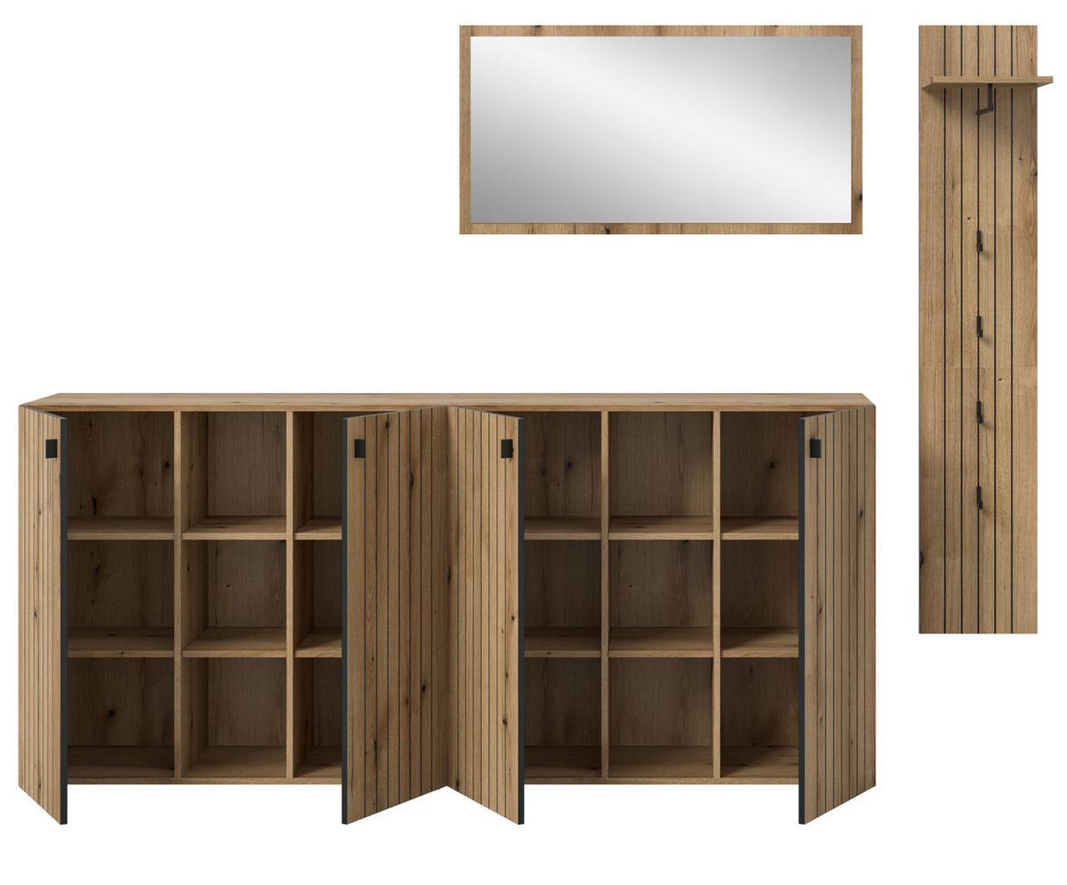 GARDEROBEN-SET Evoke Eiche 4-teilig 258 cm, Komplettset mit viel Stauraum - Schwarz/Eiche Artisan, Glas/Holzwerkstoff (258/192/37cm) - Inn.Furn